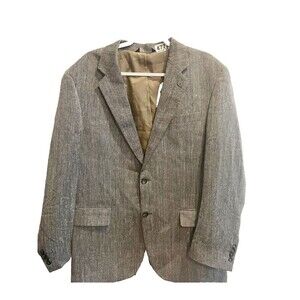 Jos. A. Bank Mens Silver Gray Blazer 42L Herringbone Single Breasted Long Sleeve